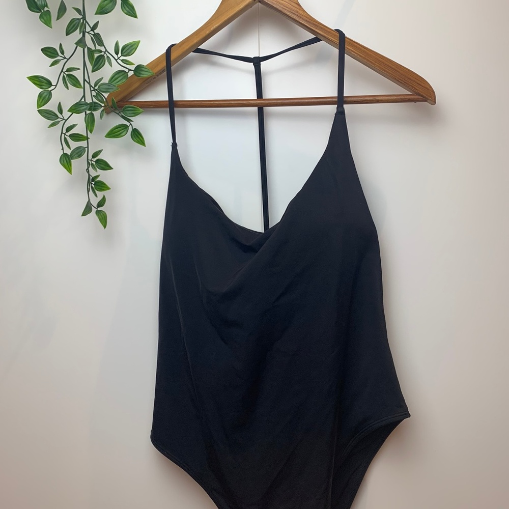AERIE Caged Strap Back Black One Piece